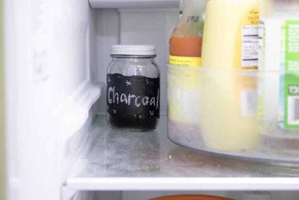 activated charcoal jar in a fridge