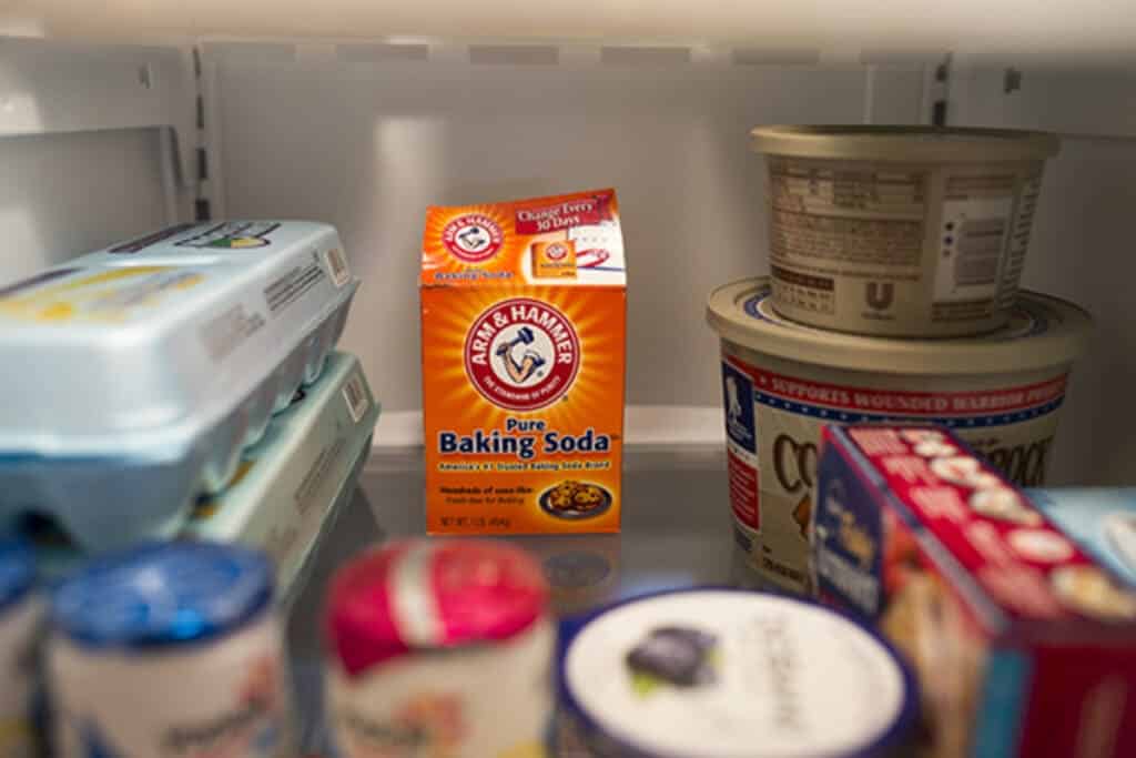 box of baking soda in a refrigerator