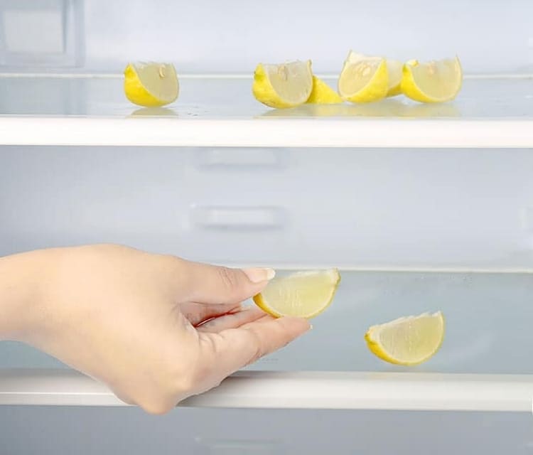 lemon wedges placed inside fridge 