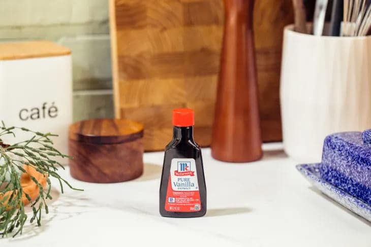 vanilla extract bottle lying on a shelf