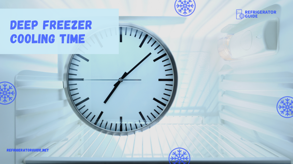 A view of a deep freezer with a clock at the front