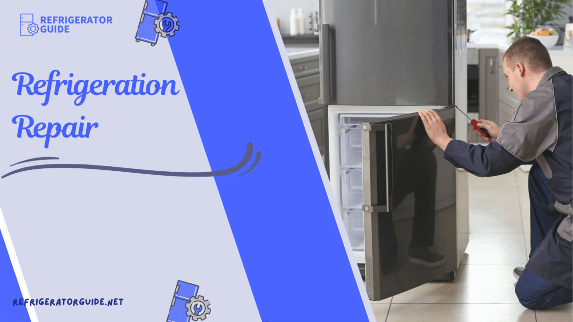 A view of a person fixing a refrigerator A view of a person fixing a refrigerator