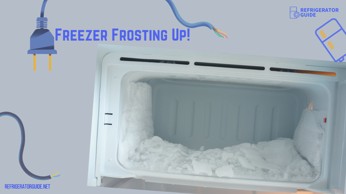 A view of the inside of the freezer frosted up
