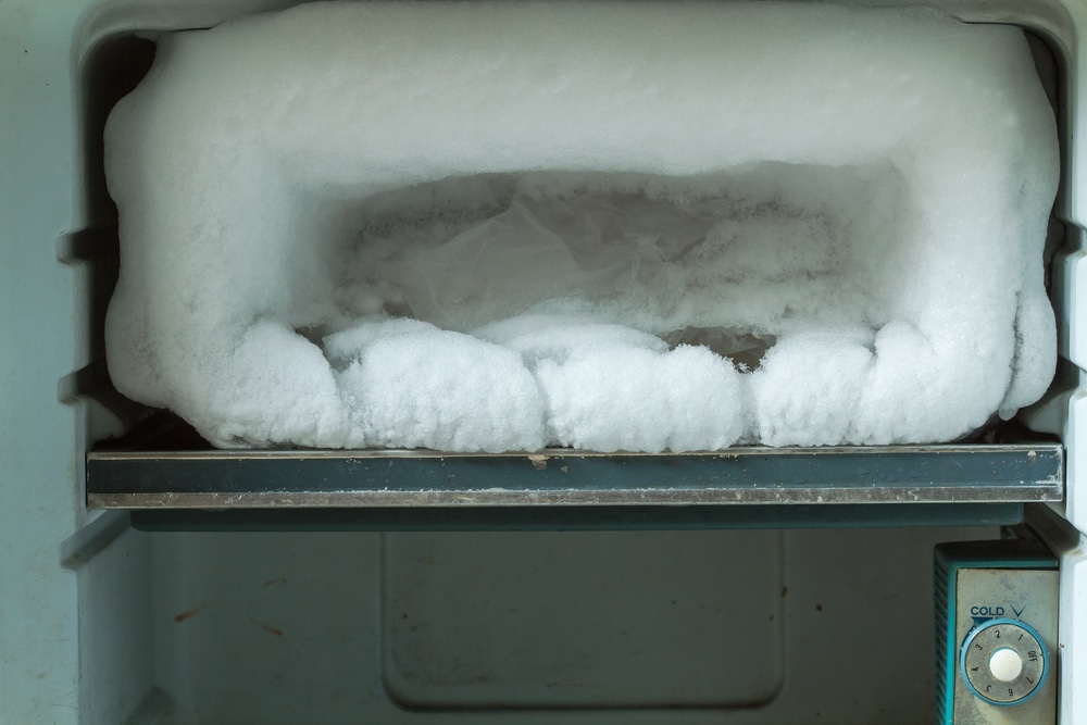 A view of a freezer frosted up