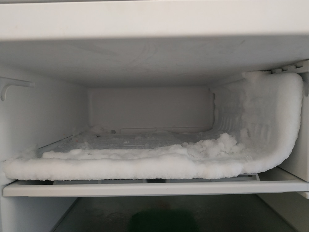 A view of a frosted up freezer